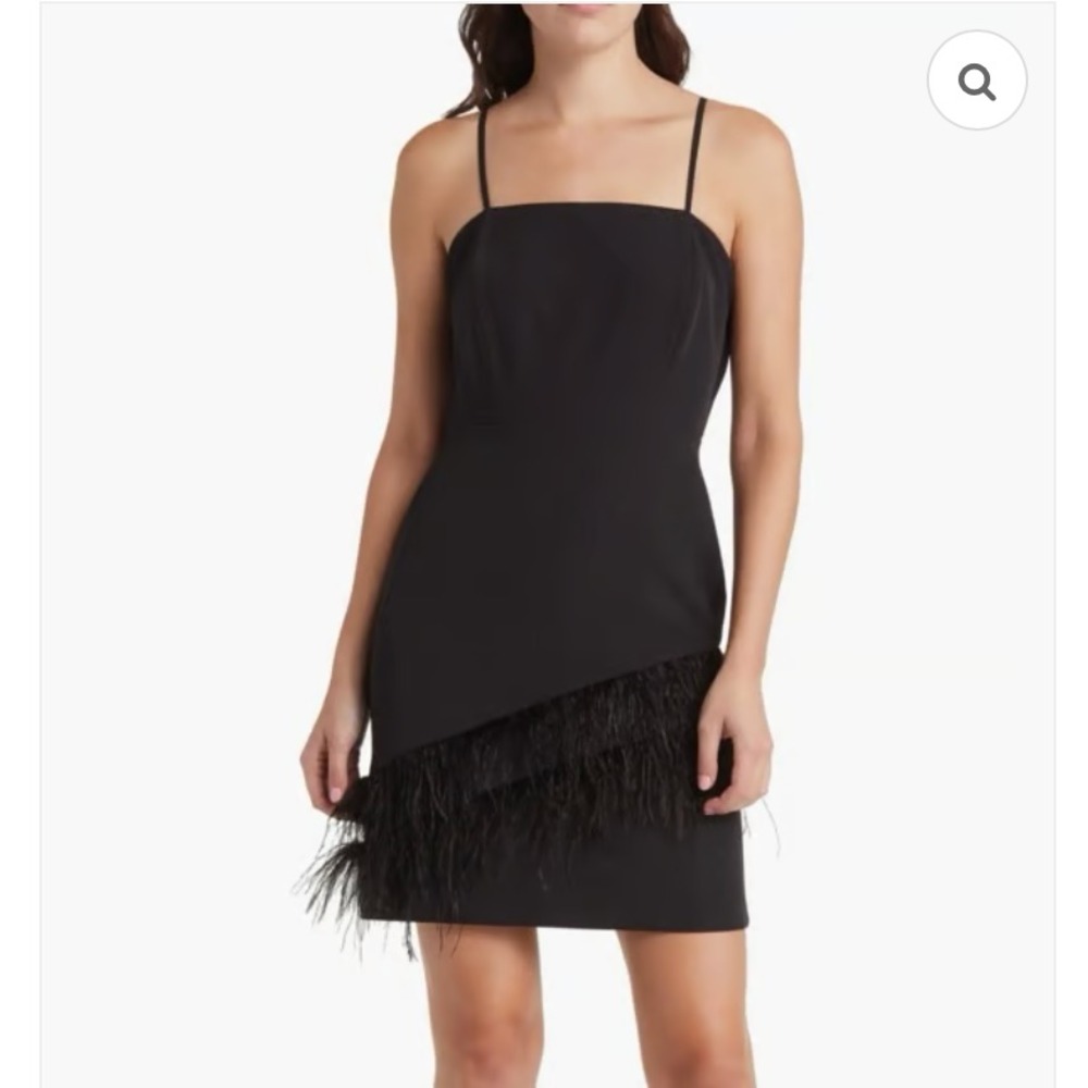 NWT Sam Edelman Women's Mini Black Cocktail Dress Feathers‎ Adj Straps Lined